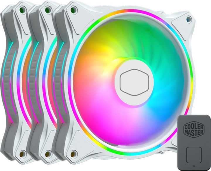 Cooler Master MasterFan MF120 Halo White Edition 3 in 1 PWM ventilatorset, 120 mm, wit, 3-pak in de groep COMPUTERS & RANDAPPARATUUR / Computeronderdelen / Koeling / Chassisventilatoren bij TP E-commerce Nordic AB (C71698)