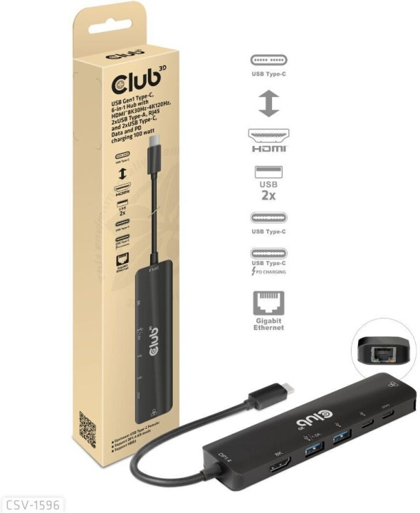 Club 3D Type-C 6-in-1 hub in de groep COMPUTERS & RANDAPPARATUUR / Laptops & accessoires / Docking station bij TP E-commerce Nordic AB (C71788)