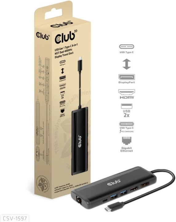 Club 3D Type-C 8-in-1 hub in de groep COMPUTERS & RANDAPPARATUUR / Laptops & accessoires / Docking station bij TP E-commerce Nordic AB (C71789)