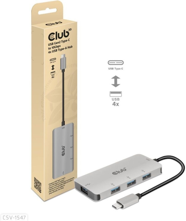 Club 3D USB Type-C naar 10 Gbps 4x USB Type-A hub in de groep COMPUTERS & RANDAPPARATUUR / Computeraccessoires / USB-hubs bij TP E-commerce Nordic AB (C71791)