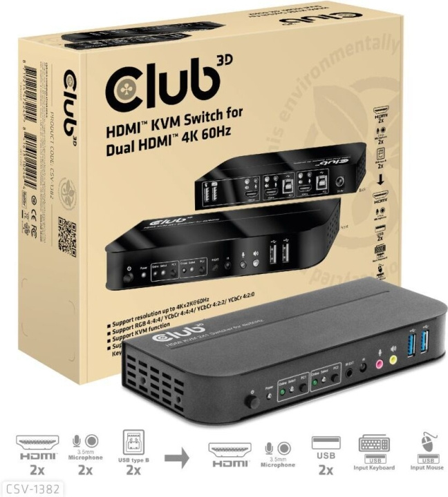 Club 3D HDMI KVM-schakelaar voor dubbele HDMI-schakelaar in de groep COMPUTERS & RANDAPPARATUUR / Computerkabels / Schakelaars bij TP E-commerce Nordic AB (C71792)