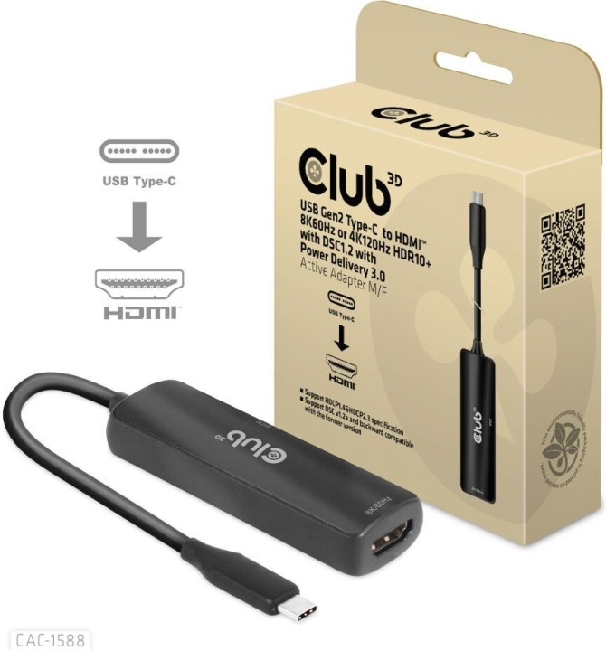 Club 3D CAC-1588 Type C - HDMI 2.1 PD 100W actieve adapter, 4K120 Hz - 8K60Hz in de groep HOME ELECTRONICS / Kabels & Adapters / HDMI / Adapters bij TP E-commerce Nordic AB (C71793)