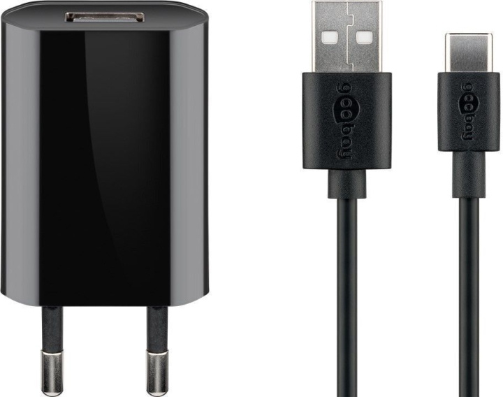 Goobay USB-C 5 W oplader + kabel, 1 m, zwart in de groep SMARTPHONE & TABLETS / Opladers & Kabels / Wandoplader / Wandoplader Type C bij TP E-commerce Nordic AB (C75164)