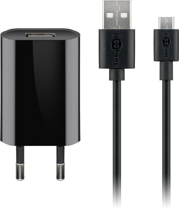 Goobay Micro-USB 5 W oplader + kabel, 1 m, zwart in de groep SMARTPHONE & TABLETS / Opladers & Kabels / Wandoplader / Wandoplader microUSB bij TP E-commerce Nordic AB (C75165)