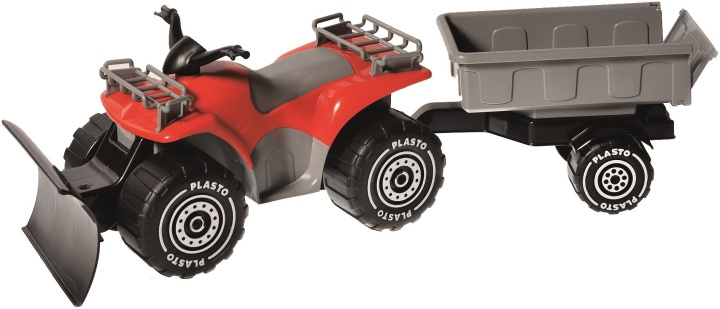 Plasto ATV met ploeg en aanhanger, rood in de groep SPEELGOED, KINDER- & BABYPRODUCTEN / Speelgoed / Speelgoedauto\'s bij TP E-commerce Nordic AB (C75363)