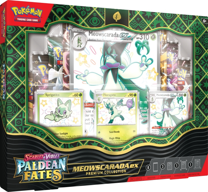 POKEMON Scarlet & Violet 4.5: Paldea Fates Premium Collection ruilkaartenset, Meowscarada ex in de groep SPEELGOED, KINDER- & BABYPRODUCTEN / Speelgoed / Speelgoed bij TP E-commerce Nordic AB (C75406)