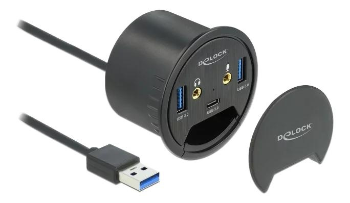 DeLOCK 3 Port In-Desk Hub USB 1 x USB Type-C and 2 x USB Type-A +HD in de groep COMPUTERS & RANDAPPARATUUR / Computeraccessoires / USB-hubs bij TP E-commerce Nordic AB (C75624)