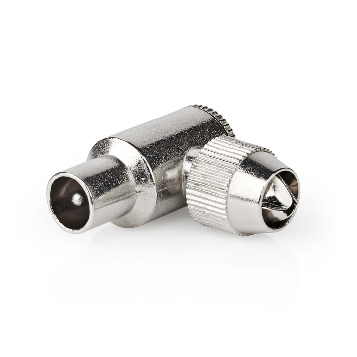 Nedis IEC (Coax) Connector | 90° Gehoekt | Male | Vernikkeld | 75 Ohm | Schroef | Diameter kabelinvoer: 7.0 mm | Metaal | Zilver | 2 Stuks | Doos in de groep HOME ELECTRONICS / Kabels & Adapters / Antennekabels & Accessoires / Accessoires bij TP E-commerce Nordic AB (C76684)