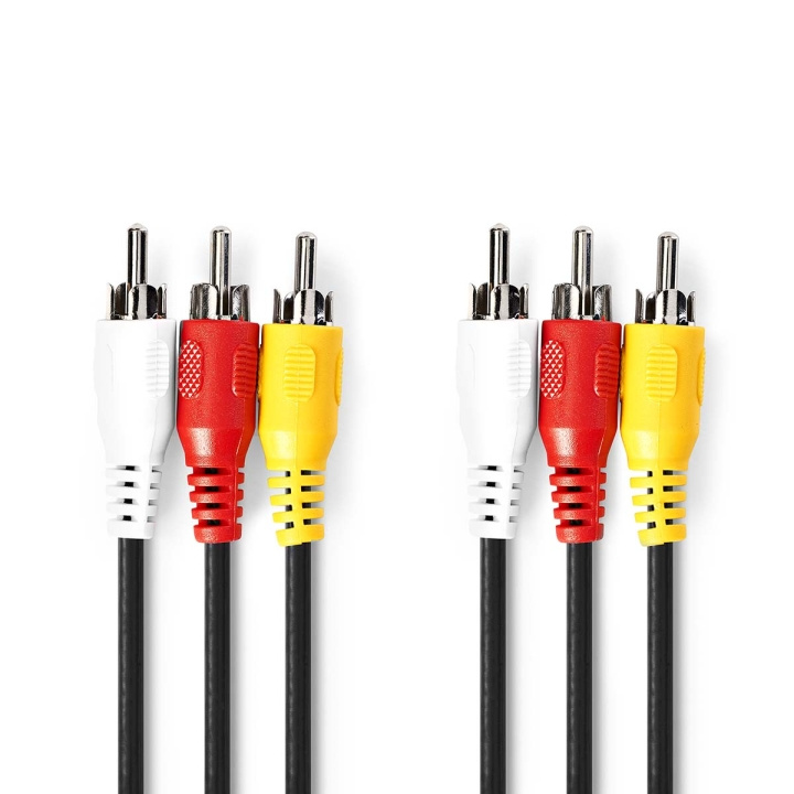 Nedis Composiet Videokabel | 3x RCA Male | 3x RCA Male | Vernikkeld | 480p | 1.50 m | Rond | PVC | Zwart | Label in de groep HOME ELECTRONICS / Kabels & Adapters / RCA / Kabels bij TP E-commerce Nordic AB (C76714)