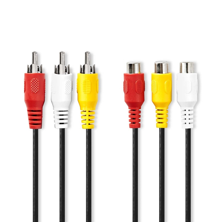 Nedis Composiet Videokabel | 3x RCA Male | 3x RCA Female | Vernikkeld | 480p | 2.00 m | Rond | PVC | Zwart | Label in de groep HOME ELECTRONICS / Kabels & Adapters / RCA / Kabels bij TP E-commerce Nordic AB (C76716)