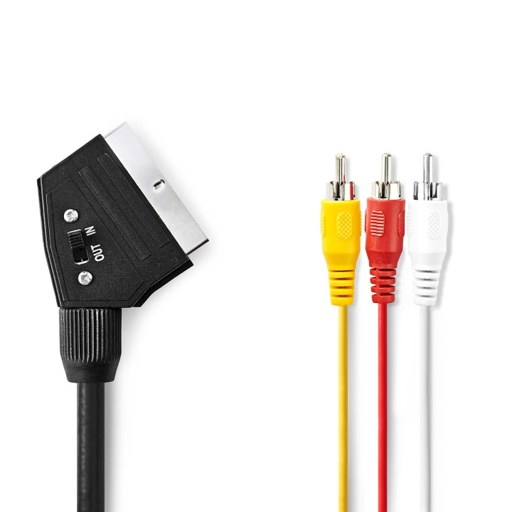 Nedis SCART-Kabel | SCART Male | 3x RCA Male | Vernikkeld | Schakelbaar | 480p | 2.00 m | Rond | PVC | Zwart | Label in de groep HOME ELECTRONICS / Kabels & Adapters / Scart bij TP E-commerce Nordic AB (C76719)