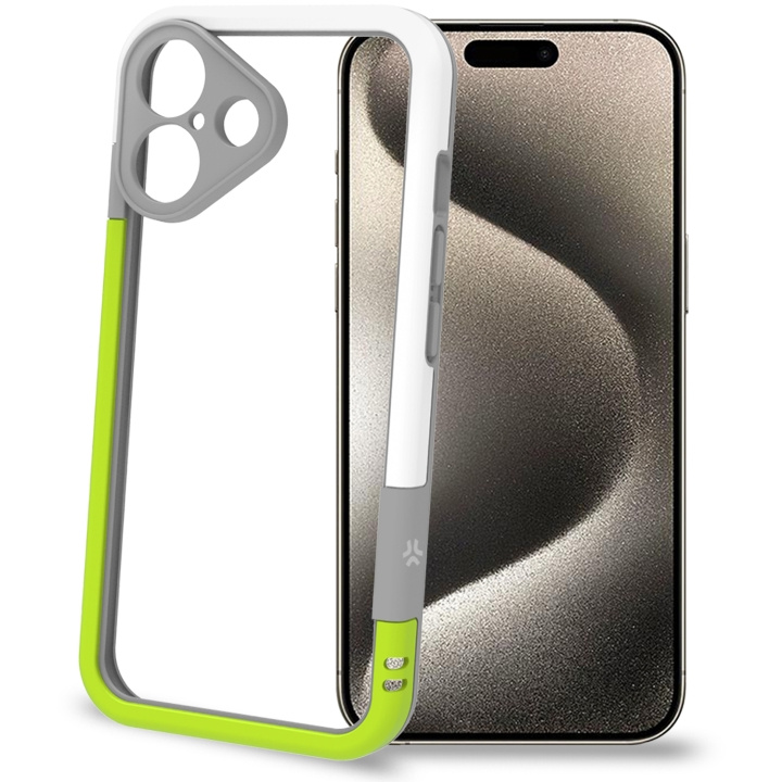 Celly Bumper iPhone 16 Vit/Limegrön in de groep SMARTPHONE & TABLETS / Mobielbescherming / Apple / iPhone 16 bij TP E-commerce Nordic AB (C76762)