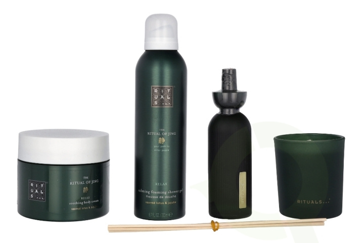 Rituals Jing Set 610 ml Foaming Shower Gel 200ml/Body Cream 200ml/Scented Candle 140gr/Fragrance Sticks 70ml in de groep BEAUTY & HEALTH / Huidsverzorging / Lichaamsverzorging / Bad- en douchegels bij TP E-commerce Nordic AB (C76891)