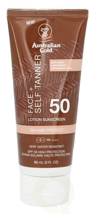 Australian Gold Face+ Self Tanner Sunscreen Lotion SPF50 88 ml in de groep BEAUTY & HEALTH / Huidsverzorging / Zonnebank / Zonnebescherming bij TP E-commerce Nordic AB (C77039)