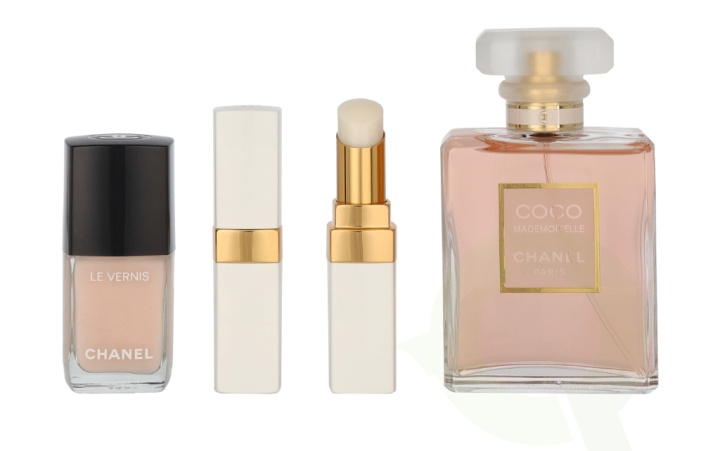 Chanel Coco Mademoiselle Giftset 66 ml Edp Spray 50ml/Le Vernis #111 Ballerina 13ml/Rouge Coco Baume Dreamy White 3g/Pouch in de groep BEAUTY & HEALTH / Cadeausets / Cadeausets voor haar bij TP E-commerce Nordic AB (C77064)