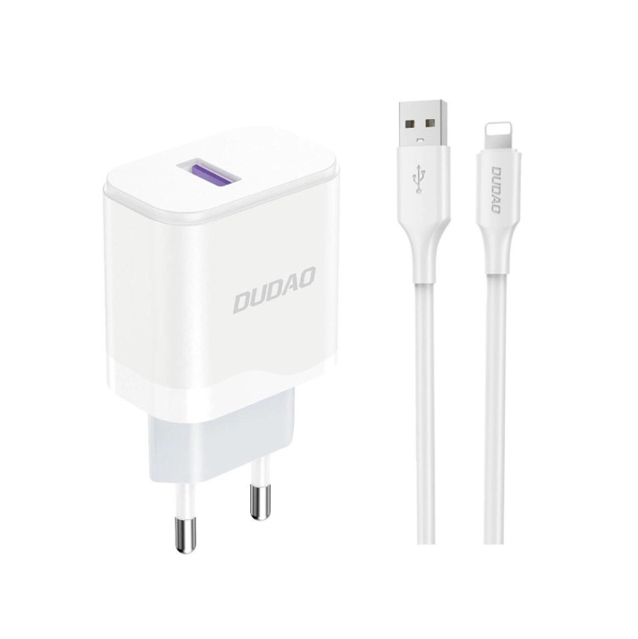 Dudao A20EU USB-A 18W Power Charger - White + USB-A - Lightning Cable in de groep SMARTPHONE & TABLETS / Opladers & Kabels / Wandoplader / Wandoplader Lightning bij TP E-commerce Nordic AB (C77163)