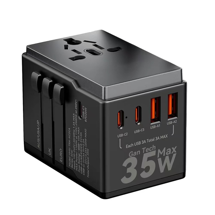 Dudao A35 Universal Travel Adapter Black in de groep HUISHOUDEN & TUIN / Elektriciteit & Verlichting / Reisadapters bij TP E-commerce Nordic AB (C77168)