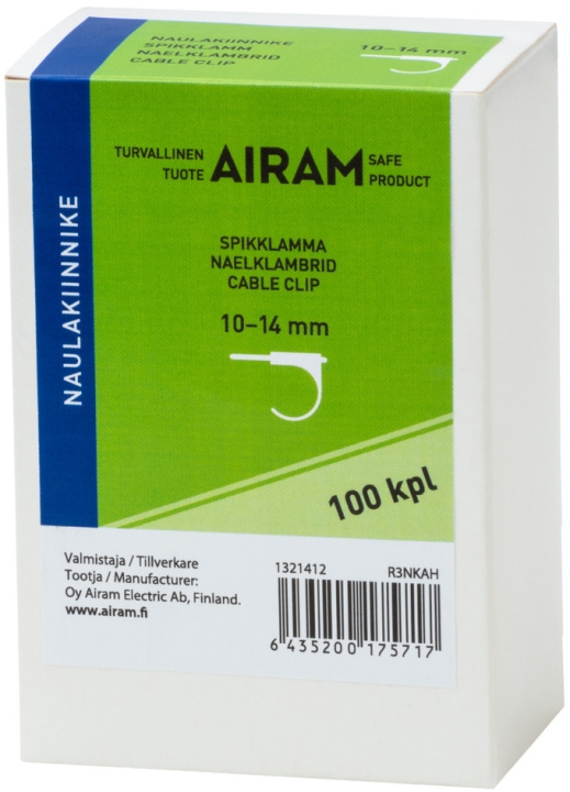 Airam spijkerbevestiging, 10-14 mm, 100 stuks in de groep HOME ELECTRONICS / Kabels & Adapters / Kabelbeheer bij TP E-commerce Nordic AB (C77263)