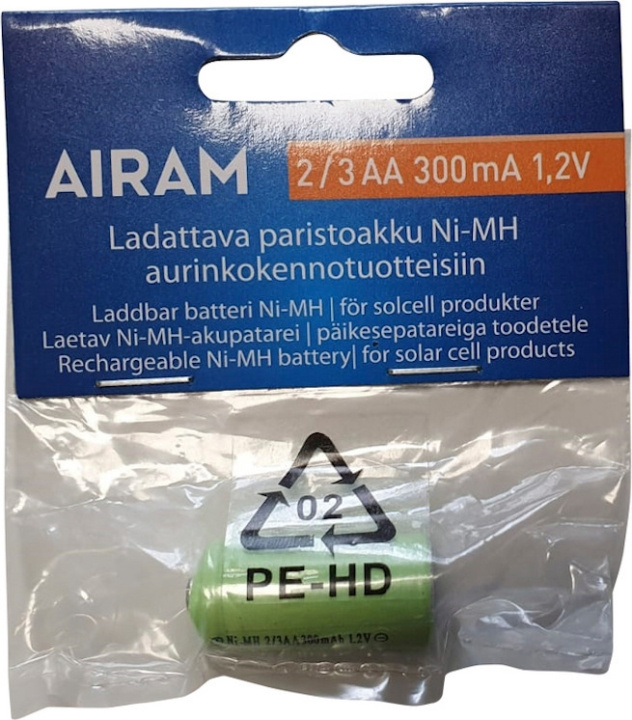 Airam Batterij NiMH voor Solar-producten, 2/3 AA, 300 mAh, 1 stuk in de groep HUISHOUDEN & TUIN / Gereedschap / Batterijen voor Elektrisch Gereedschap bij TP E-commerce Nordic AB (C77269)