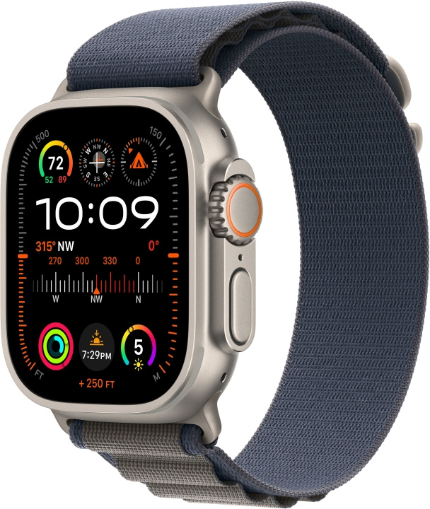 Apple Watch Ultra 2 (GPS + Cellular) 49 mm titanium schaal en blauwe Alpine band, small (MREK3) in de groep SMARTPHONE & TABLETS / Training, thuis & vrije tijd / Apple Watch & Accessoires / Apple Watch bij TP E-commerce Nordic AB (C77560)