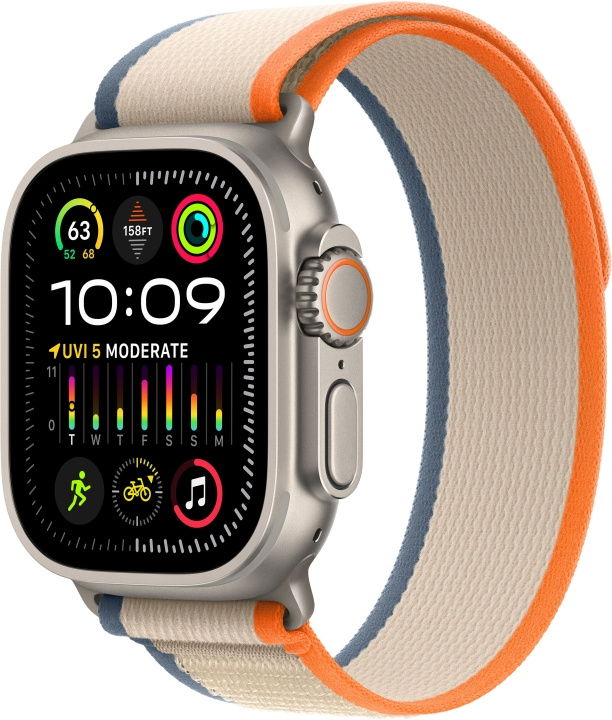 Apple Watch Ultra 2 (GPS + Cellular) 49 mm titanium kast en oranje/beige Trail band, S/M (MRF13) in de groep SMARTPHONE & TABLETS / Training, thuis & vrije tijd / Apple Watch & Accessoires / Apple Watch bij TP E-commerce Nordic AB (C77569)