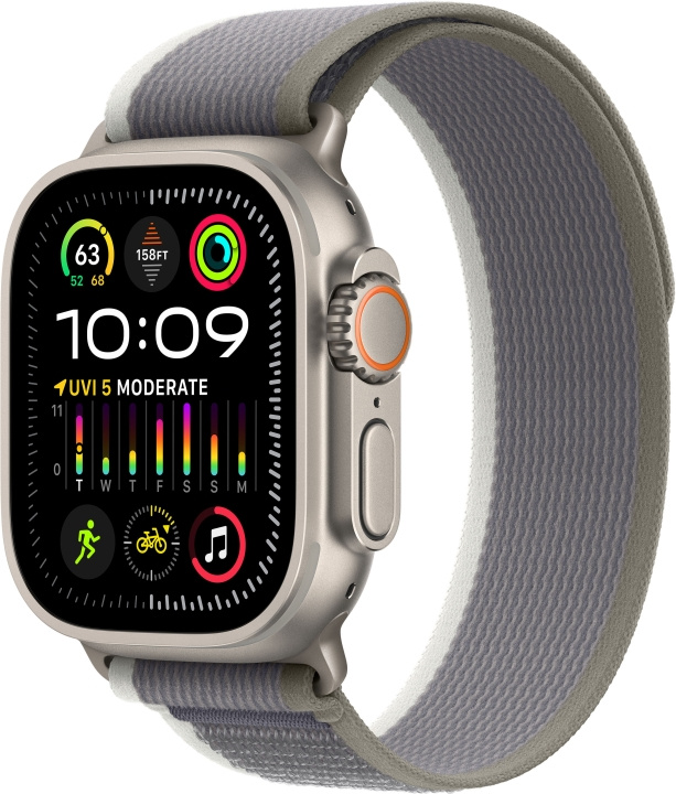 Apple Watch Ultra 2 (GPS + Cellular) 49 mm titanium kast en groen/grijs Trail bandje, S/M (MRF33) in de groep SMARTPHONE & TABLETS / Training, thuis & vrije tijd / Apple Watch & Accessoires / Apple Watch bij TP E-commerce Nordic AB (C77571)