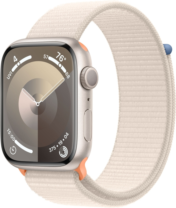 Apple Watch Series 9 (GPS) 45 mm ster-witte aluminium horlogekast en ster-witte Sport Loop band (MR983) in de groep SMARTPHONE & TABLETS / Training, thuis & vrije tijd / Apple Watch & Accessoires / Apple Watch bij TP E-commerce Nordic AB (C77589)