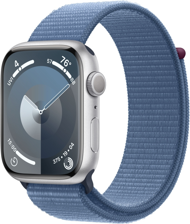 Apple Watch Series 9 (GPS) 45 mm zilverkleurige aluminium kast en stormblauw Sport Loop-bandje (MR9F3) in de groep SMARTPHONE & TABLETS / Training, thuis & vrije tijd / Apple Watch & Accessoires / Apple Watch bij TP E-commerce Nordic AB (C77595)