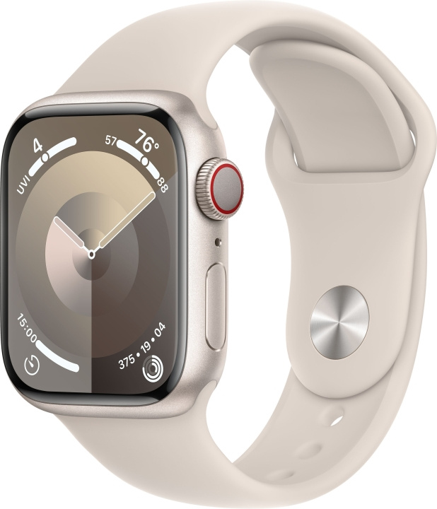 Apple Watch Series 9 (GPS + Cellular) 41 mm ster-witte aluminium horlogekast en ster-witte sportarmband, M/L (MRHP3) in de groep SMARTPHONE & TABLETS / Training, thuis & vrije tijd / Apple Watch & Accessoires / Apple Watch bij TP E-commerce Nordic AB (C77600)