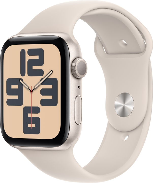 Apple Horloge SE (GPS) 44 mm ster-witte aluminium kast en ster-witte sportarmband, S/M (MRE43) in de groep SMARTPHONE & TABLETS / Training, thuis & vrije tijd / Apple Watch & Accessoires / Apple Watch bij TP E-commerce Nordic AB (C77614)