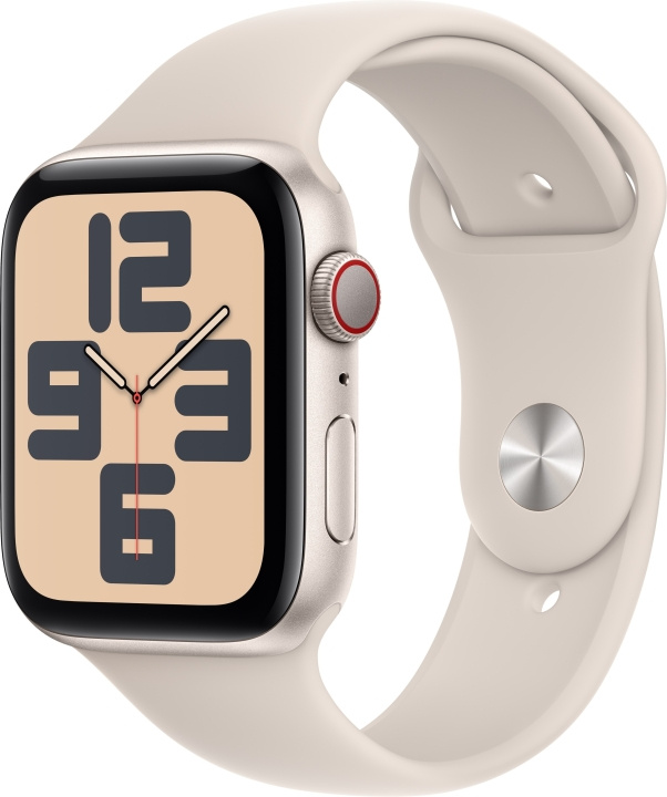 Apple Horloge SE (GPS + Cellular) 44 mm ster-witte aluminium kast en ster-witte sportarmband, M/L (MRGX3) in de groep SMARTPHONE & TABLETS / Training, thuis & vrije tijd / Apple Watch & Accessoires / Apple Watch bij TP E-commerce Nordic AB (C77642)