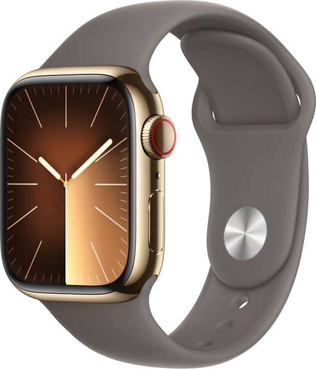 Apple Watch Series 9 (GPS + Cellular) 41 mm goudkleurige roestvrijstalen kast en kleikleurige sportarmband, M/L (MRJ63) in de groep SMARTPHONE & TABLETS / Training, thuis & vrije tijd / Apple Watch & Accessoires / Apple Watch bij TP E-commerce Nordic AB (C77656)