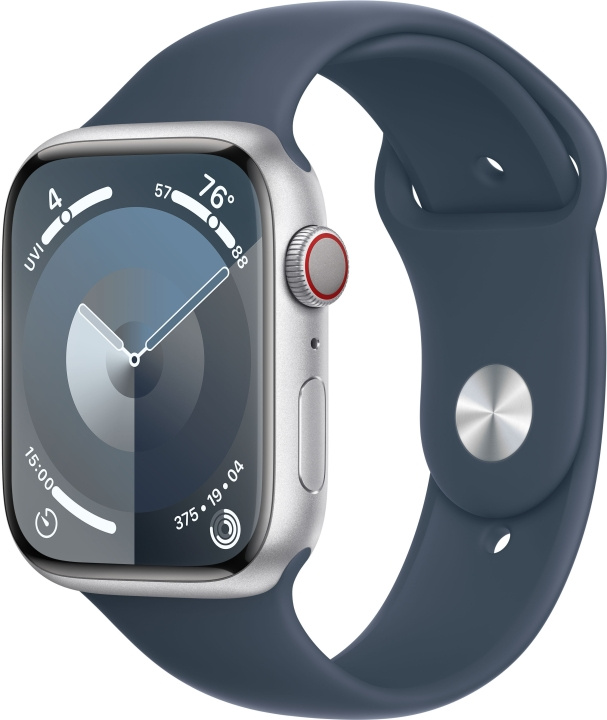 Apple Watch Series 9 (GPS + Cellular) 45 mm zilverkleurige aluminium kast en stormblauwe sportarmband, M/L (MRMH3) in de groep SMARTPHONE & TABLETS / Training, thuis & vrije tijd / Apple Watch & Accessoires / Apple Watch bij TP E-commerce Nordic AB (C77658)