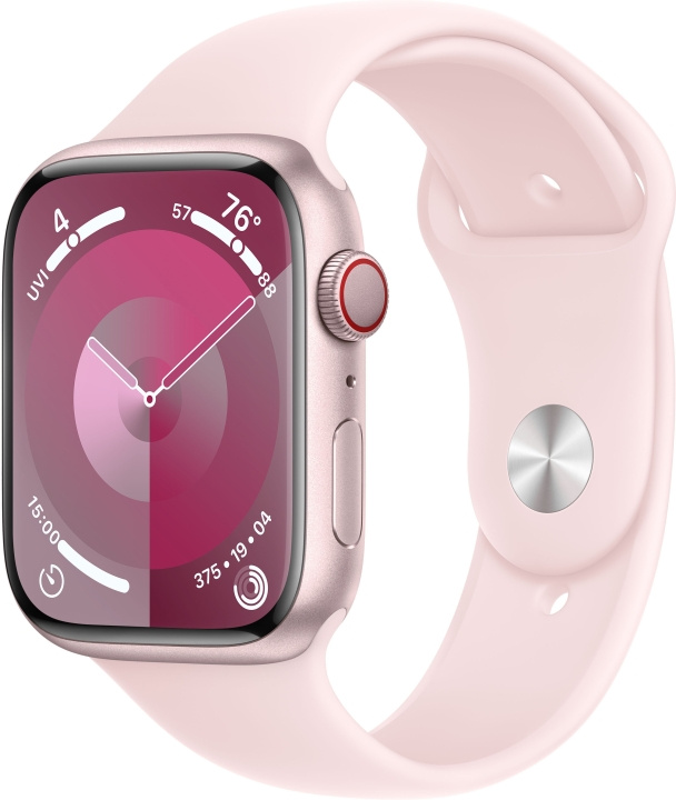 Apple Watch Series 9 (GPS + Cellular) 45 mm roze aluminium kast en roze sportband, S/M (MRMK3) in de groep SMARTPHONE & TABLETS / Training, thuis & vrije tijd / Apple Watch & Accessoires / Apple Watch bij TP E-commerce Nordic AB (C77662)