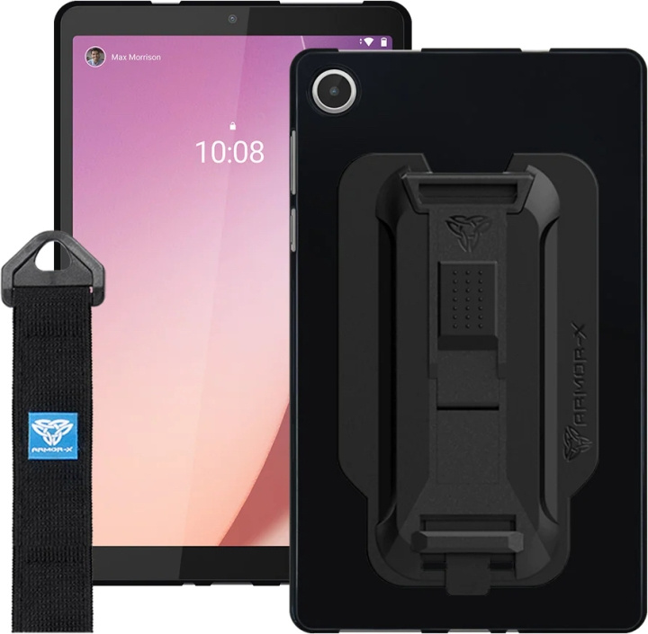 Armor-X Lenovo Tab M8 (4th Gen) beschermhoes met kickstand en riem, zwart in de groep SMARTPHONE & TABLETS / Tablet bescherming / Lenovo tablets bij TP E-commerce Nordic AB (C77725)