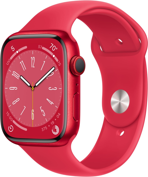 Apple Watch Series 8 (GPS + Cellular) 45 mm rode (PRODUCT)RODE aluminium kast en rode (PRODUCT)RODE sportarmband (MNKA3) in de groep SMARTPHONE & TABLETS / Training, thuis & vrije tijd / Apple Watch & Accessoires / Apple Watch bij TP E-commerce Nordic AB (C77891)