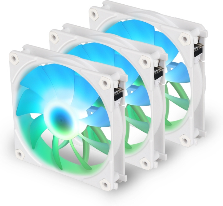 Blackstorm Luna UF120 ARGB PWM fan pack, wit, 120 mm, 3 stuks per verpakking in de groep COMPUTERS & RANDAPPARATUUR / Computeronderdelen / Koeling / Chassisventilatoren bij TP E-commerce Nordic AB (C78436)