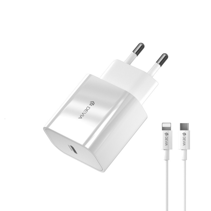 Devia väggladdare Smart PD 20W 1x USB-C vit + Lightning - USB-C-kabel V2 in de groep SMARTPHONE & TABLETS / Opladers & Kabels / Wandoplader / Wandoplader Type C bij TP E-commerce Nordic AB (C78649)