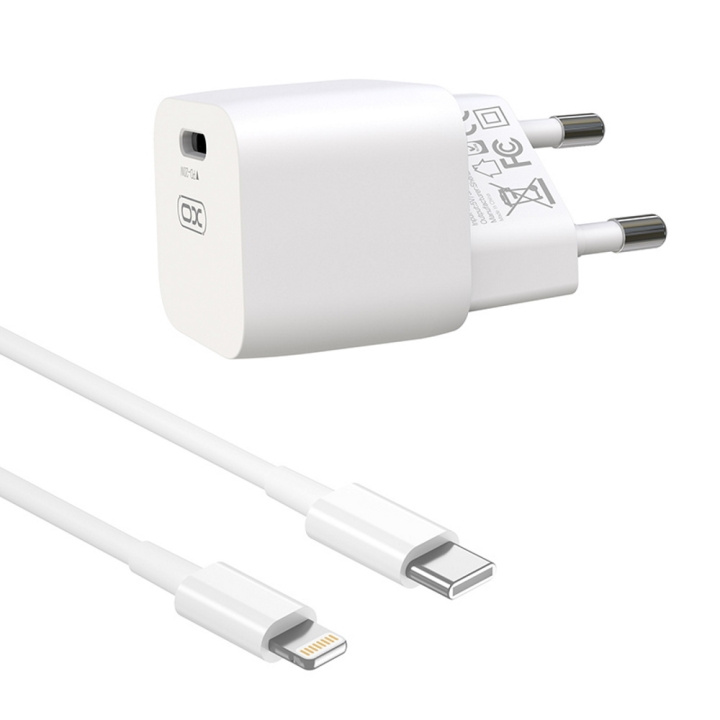 XO väggladdare CE01B PD 20W 1x USB-C vit + kabel USB-C - Lightning in de groep SMARTPHONE & TABLETS / Opladers & Kabels / Wandoplader / Wandoplader Type C bij TP E-commerce Nordic AB (C79169)