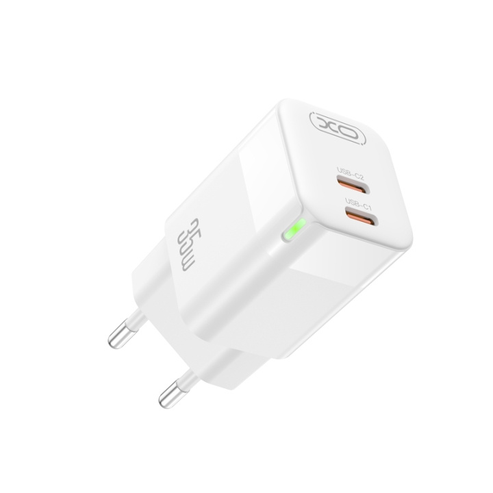 XO väggladdare CE07 PD 35W 2x USB-C vit in de groep SMARTPHONE & TABLETS / Opladers & Kabels / Wandoplader / Wandoplader Type C bij TP E-commerce Nordic AB (C79242)