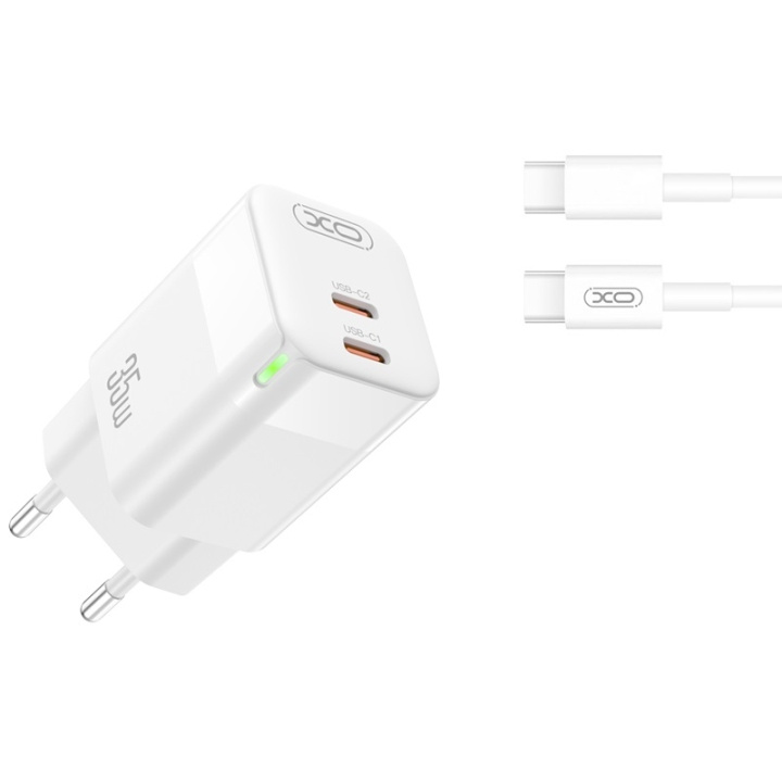 XO väggladdare CE07 PD 35W 2x USB-C vit + USB-C - USB-C-kabel in de groep SMARTPHONE & TABLETS / Opladers & Kabels / Wandoplader / Wandoplader Type C bij TP E-commerce Nordic AB (C79244)