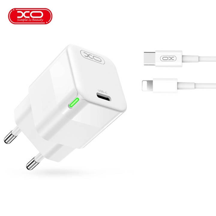 XO väggladdare CE06 PD 30W 1x USB-C vit + USB-C - Lightning-kabel in de groep SMARTPHONE & TABLETS / Opladers & Kabels / Wandoplader / Wandoplader Lightning bij TP E-commerce Nordic AB (C79246)