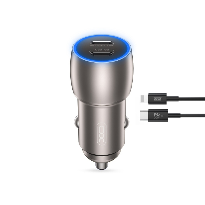 XO billaddare CC51 PD 40W 2x USB-C grå + USB-C - Lightning-kabel in de groep SMARTPHONE & TABLETS / Opladers & Kabels / Autoladers bij TP E-commerce Nordic AB (C79250)