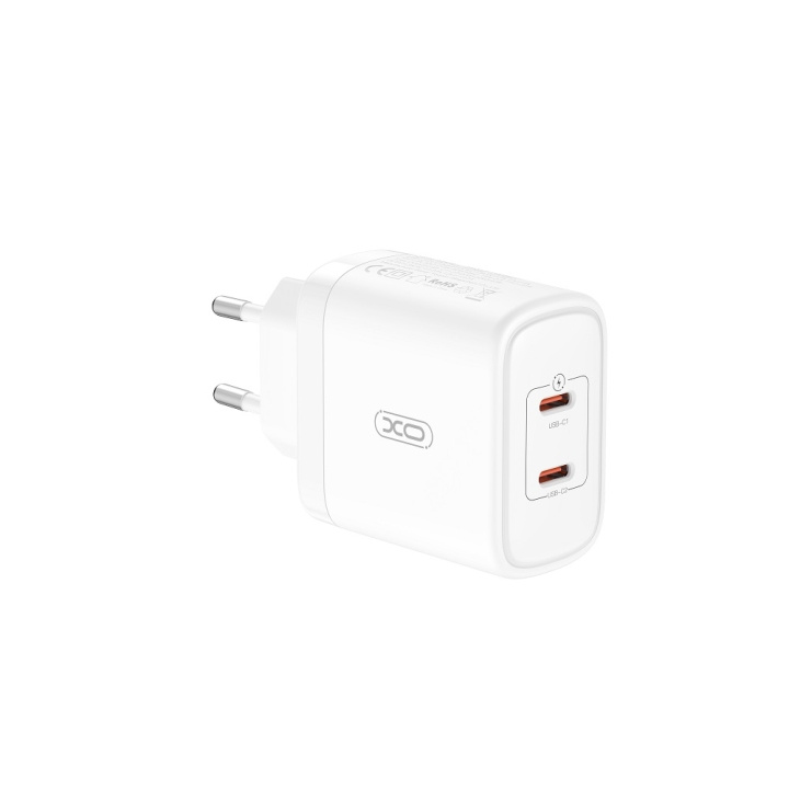 XO väggladdare CE08 PD 50W 2x USB-C vit in de groep SMARTPHONE & TABLETS / Opladers & Kabels / Wandoplader / Wandoplader Type C bij TP E-commerce Nordic AB (C79265)