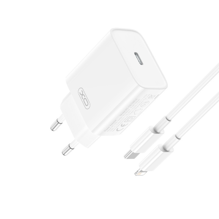 XO väggladdare CE15 PD 20W 1x USB-C vit + USB-C - Lightning-kabel in de groep SMARTPHONE & TABLETS / Opladers & Kabels / Wandoplader / Wandoplader Type C bij TP E-commerce Nordic AB (C79270)