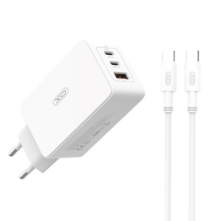 XO väggladdare CE13 PD QC 3.0 65W 1x USB 2x USB-C vit + USB-C - USB-C kabel in de groep SMARTPHONE & TABLETS / Opladers & Kabels / Wandoplader / Wandoplader Type C bij TP E-commerce Nordic AB (C79277)