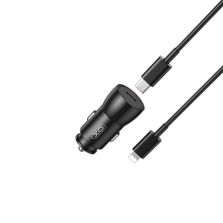 XO billaddare CC57 PD 25W 1x USB-C svart + USB-C - Lightning-kabel in de groep SMARTPHONE & TABLETS / Opladers & Kabels / Autoladers bij TP E-commerce Nordic AB (C79285)