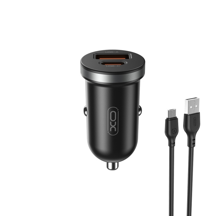 XO billaddare CC56 PD 30W QC 1x USB 1x USB-C svart + USB - microUSB-kabel in de groep SMARTPHONE & TABLETS / Opladers & Kabels / Autoladers bij TP E-commerce Nordic AB (C79286)