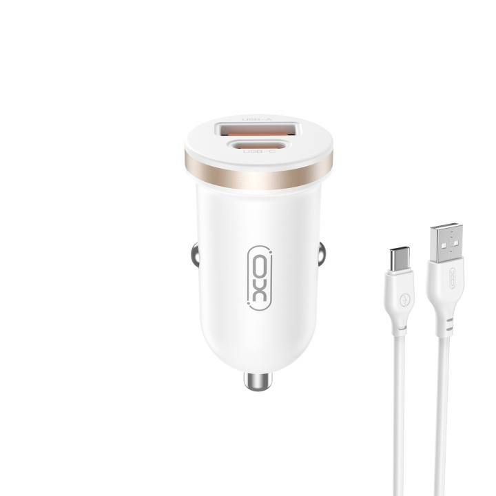 XO billaddare CC56 PD 30W QC 1x USB 1x USB-C vit + USB - USB-C kabel in de groep SMARTPHONE & TABLETS / Opladers & Kabels / Autoladers bij TP E-commerce Nordic AB (C79288)