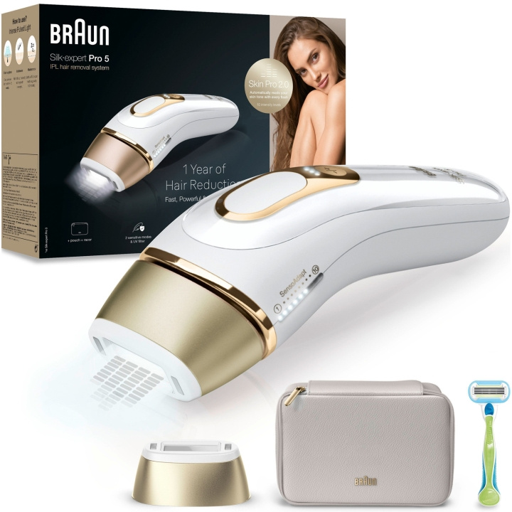 Braun IPL Silk-expert Pro 5 PL5052 White/Gold in de groep BEAUTY & HEALTH / Haar & Styling / Ontharing / IPL en laser bij TP E-commerce Nordic AB (C79526)